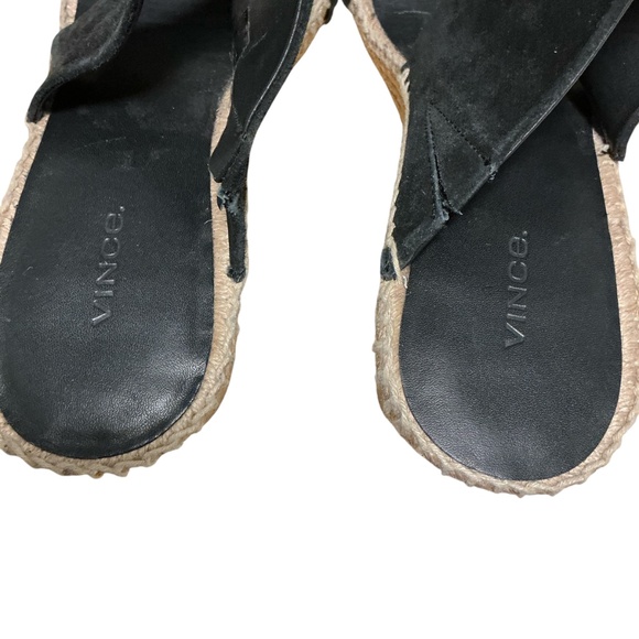 Vince Garlin espadrille wedge sandals leather suede black womens sz 9.5 square - Picture 3 of 6